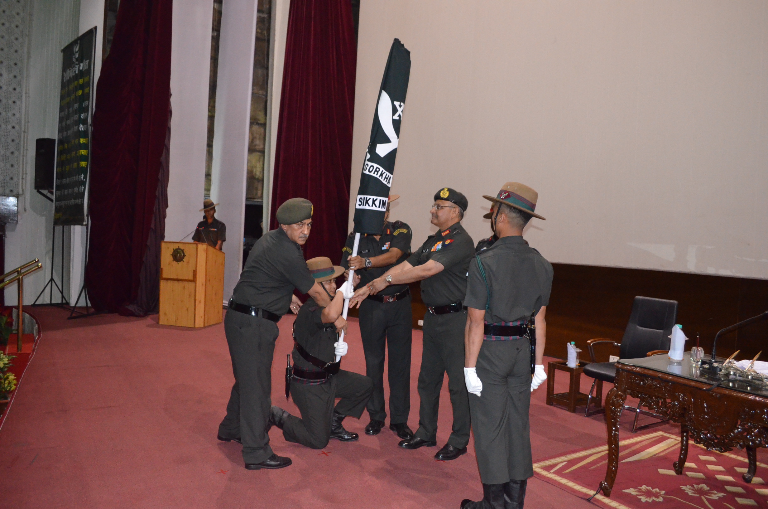 Army Vice Chief Lt Gen SK Singh handing over Flag of Sikkim Scouts on 24 May 2013 at Lucknow