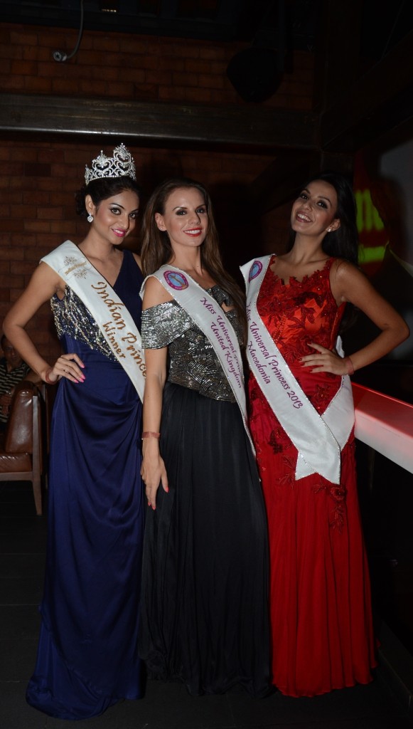 L-R. Miss Sharon Fernander ( Indian Princess)  Miss Louise Catterall ( Ms UK) & Miss Bilijana Shkortova ( Ms Macedonia)