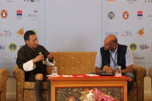 USHA Mountain Echoes 2013  last day - from the left   Dr. Karma Phuntsho in conversation with Pramod Kumar KG
