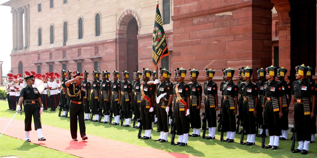 Major General Batoo Tshering  Chief Operations Officer  Royal Bhutan Army Inspecting Guard of Honour in New Delhi on _