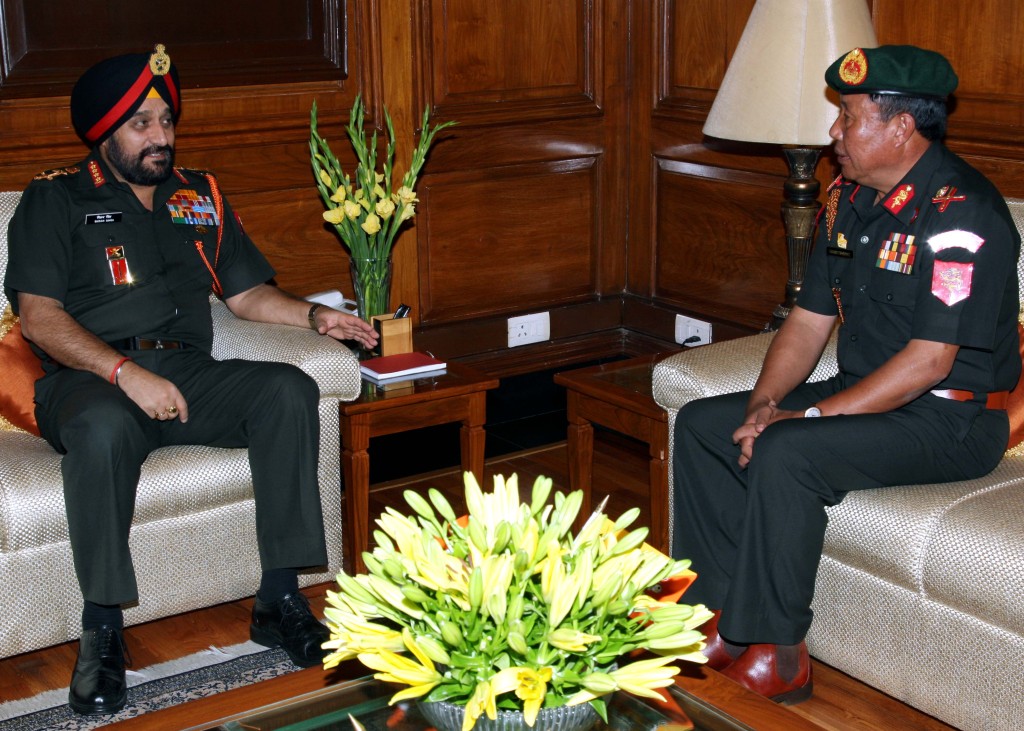 Major General Batoo Tshering  Chief Operations Officer  Royal Bhutan Army interacting with Army Chief General Bikram _