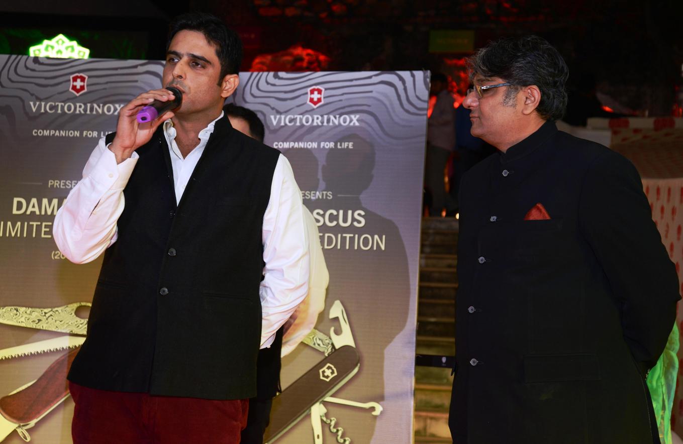 L_R- MP Kalikesh Narain Singh Deo & Anish Goel MD Victorinox India at the Damascus Steel Knife Launch in Royal Fables_