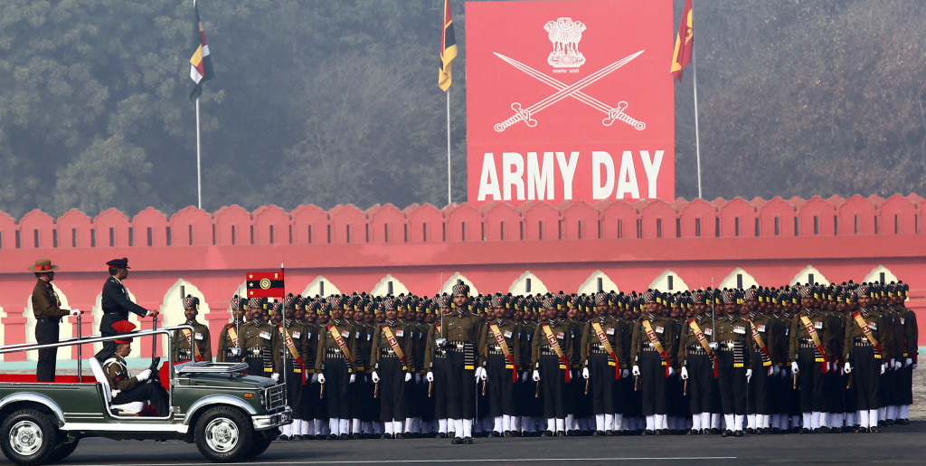 Lt Gen Philip Campose  Army Commander Western Command  inspecting Army Day Parade on 13 Jan 2014