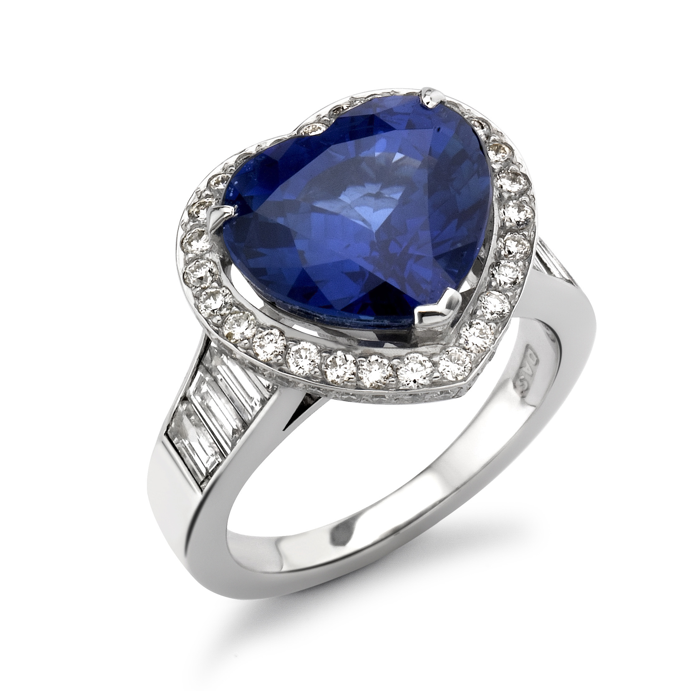 Platinum Ring with Sapphire stone & a pave set diamond trail by Da Soley