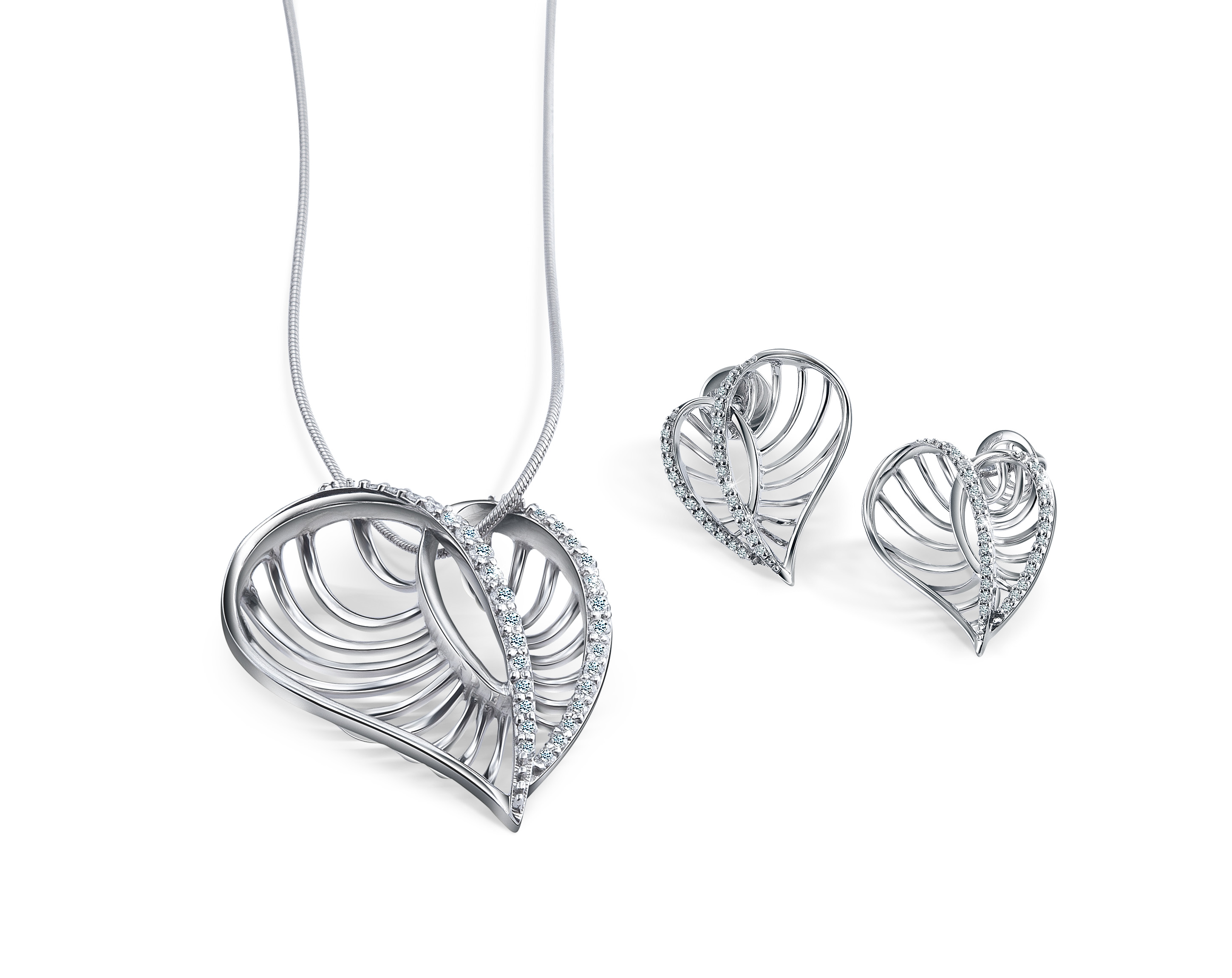 Unique heart shaped  platinum chain pendant & earring set from TBZ - The Original