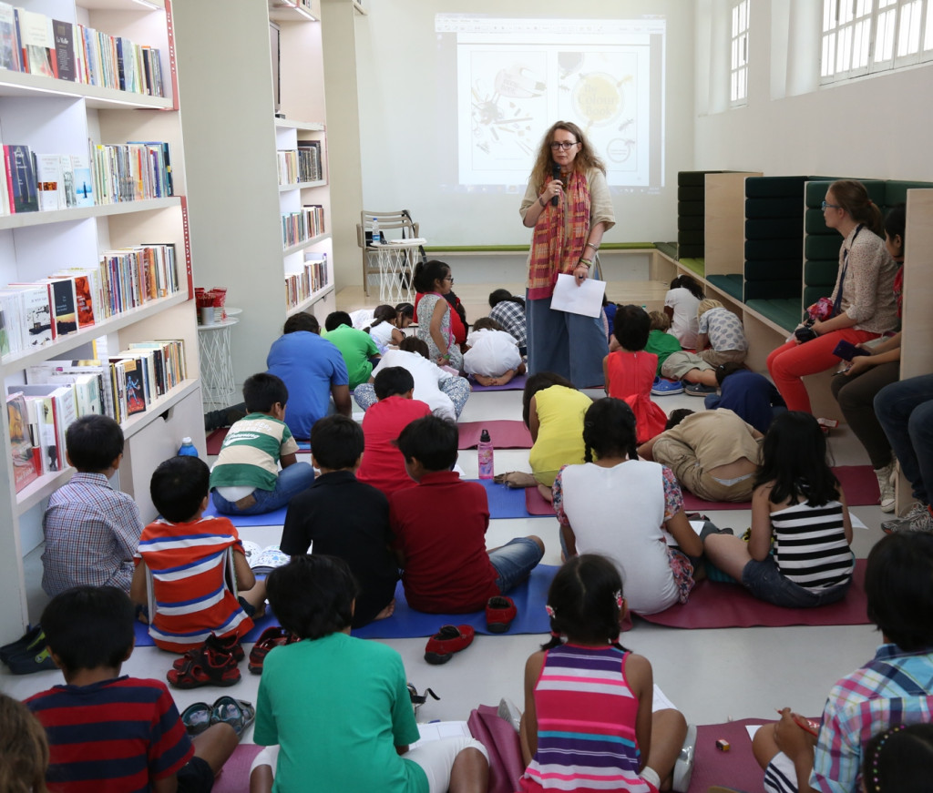 The author conducting the children's workshop