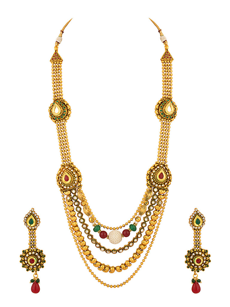 Classic Princess Necklace Set Adorned With CZ  Maroon And Green Stones  Rs 19 40
