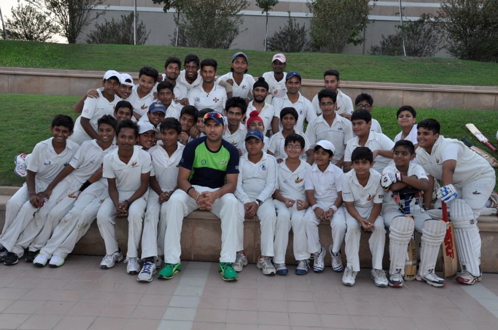 Crickter Yuvraj Singh with YSCE kids at Atlantis - The Club  Jaypee Integrated Sports Complex Greater Noida