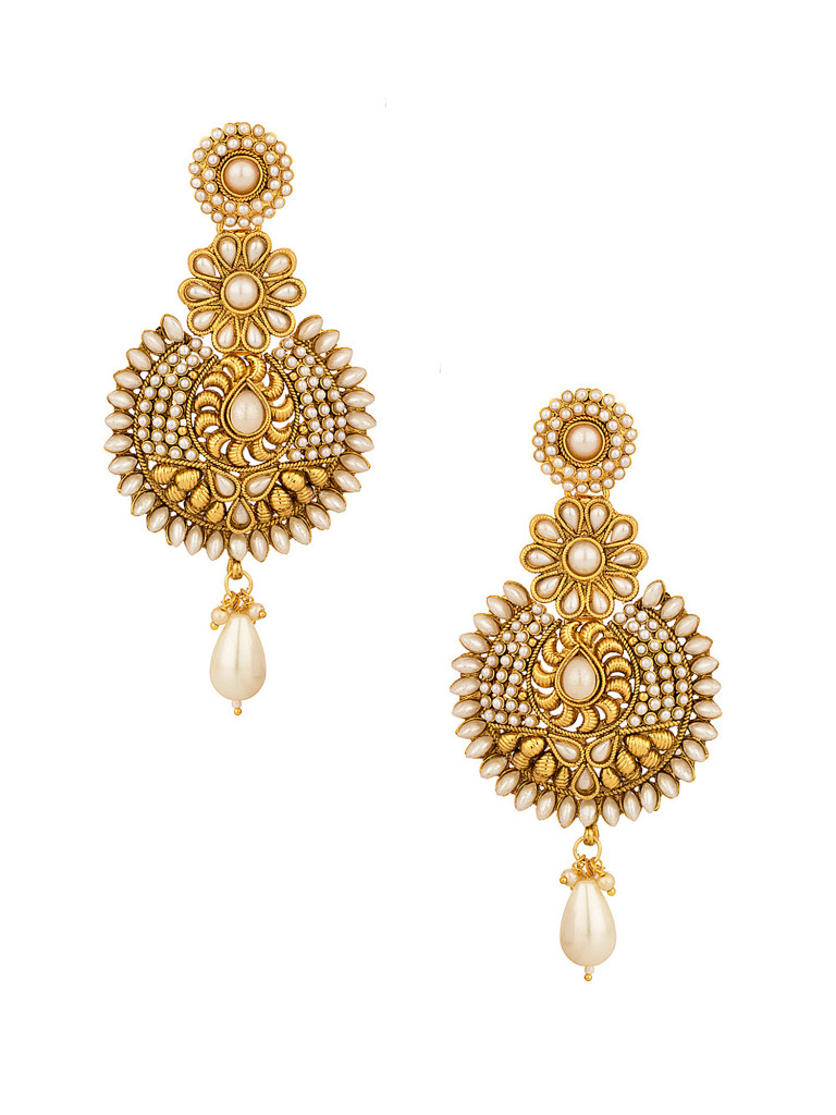 Glamorous Pair Of Dangler Earrings Studded With Pearls  Rs 1 200