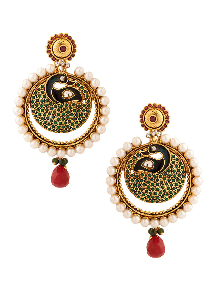 Pair Of Peacock Inspired Earrings Adorned With Pearls  Rs 1 540