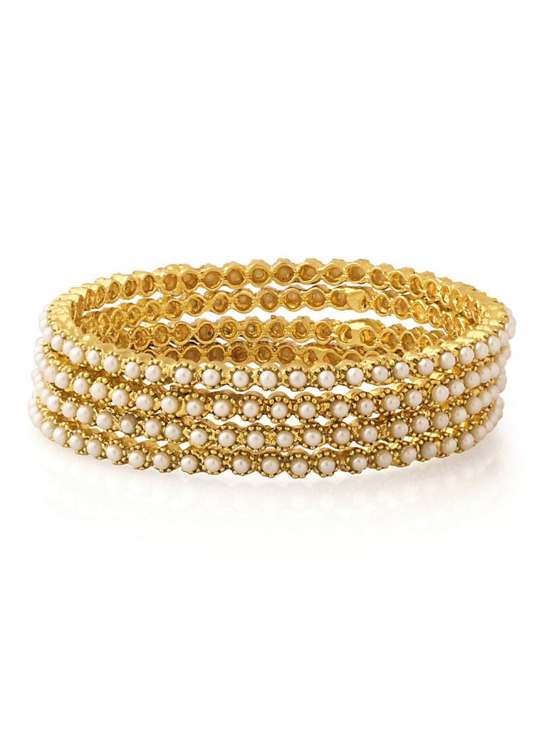 Set Of 4 Bangles Encrusted With Pearls  Rs 980