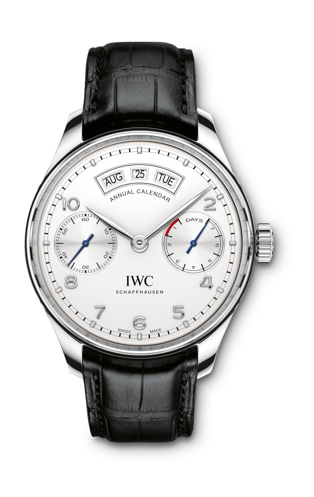 HANDOUT - The Portugieser Annual Calendar (Ref. IW503501) from IWC Schaffhausen: case in stainless steel, silver-plated dial and black alligator leather strap with a folding clasp in stainless steel. (PHOTOPRESS/IWC)