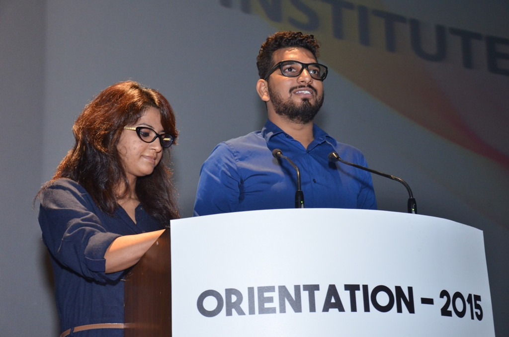 Jigar Mali adressing the students at Orientation Day-