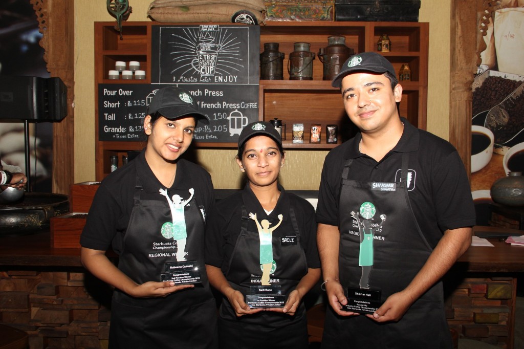 Top Three Winners of the Starbucks Coffee Championship - Rubeena Qureshi Saili Rane & Shikhar Hali