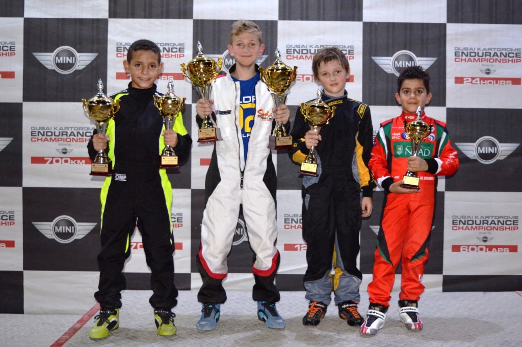 Photo caption: SWS Juniors trophy winners (L to R) Seif Al Naggar, Kamal Agha, Archie Sampson and Rashid Al Dhaheri on the Kartdrome podium