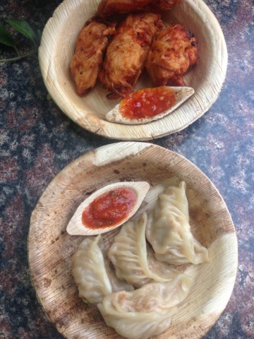 Chicken Momos with Wai Wai noodles