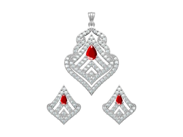 Diamond & Ruby Earrings and Pendant Set