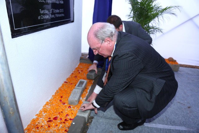 Dr. Michael Thiemann lays the foundation stone of ThyssenKrupp Elevator's Multi Purpose Facility at Pune