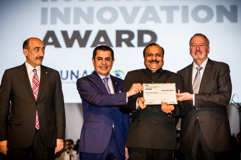 (L-R)Mr.Abulfaz Garayev  Minister of Culture of Azerbaijan  H.E. Nasser Abdulaziz of UNAOC  Mr Rakesh Gupta  Co- Foun_