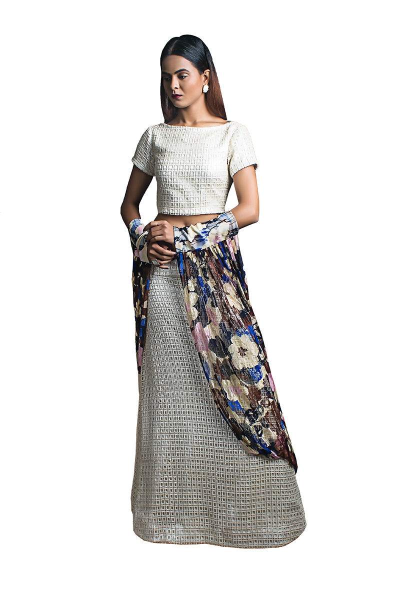 Pic 1- White lace Skirt with a matching separates and a Floral Scarf