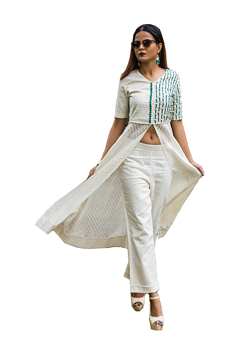 Pic 3- White straight fit palazzo pants with a cotton flowing top