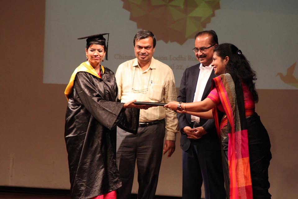 Student receiving diploma from SOIL faculty in presence of Dr. GV Prasad