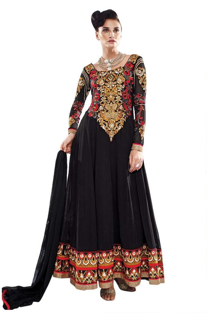 Ethnic Dukaan Black Resham Embroidered Faux Georgette Suit price 3863