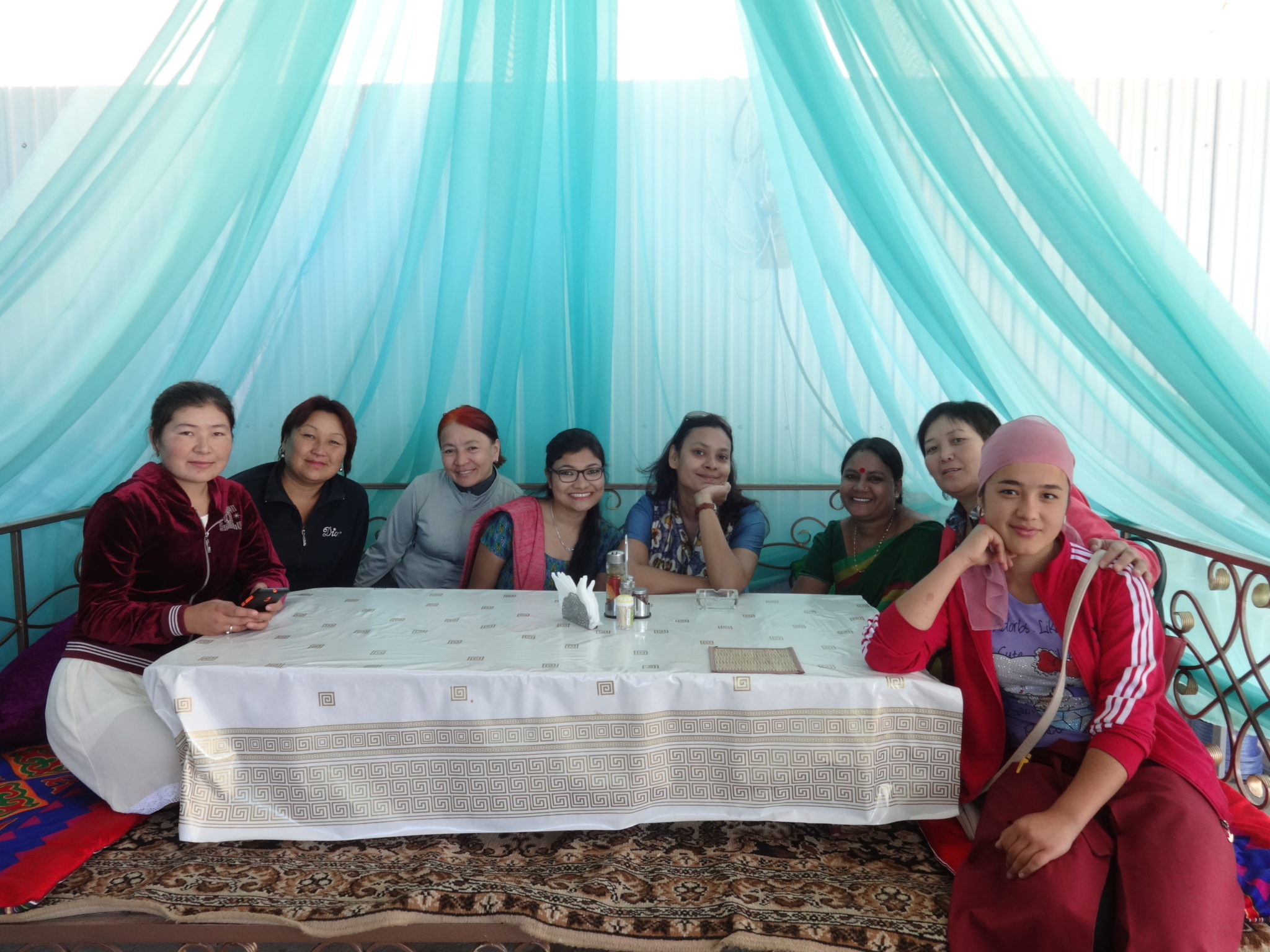 Sreya with the local artists of Kyrgyztan