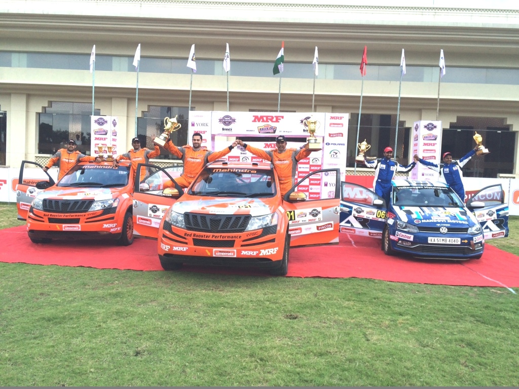 Winners - INRC Round 2 - MRF Rally of Maharashtra. Photo-caption (L to R)  2nd Runners Up Amittrajit Ghosh and Ashwin_