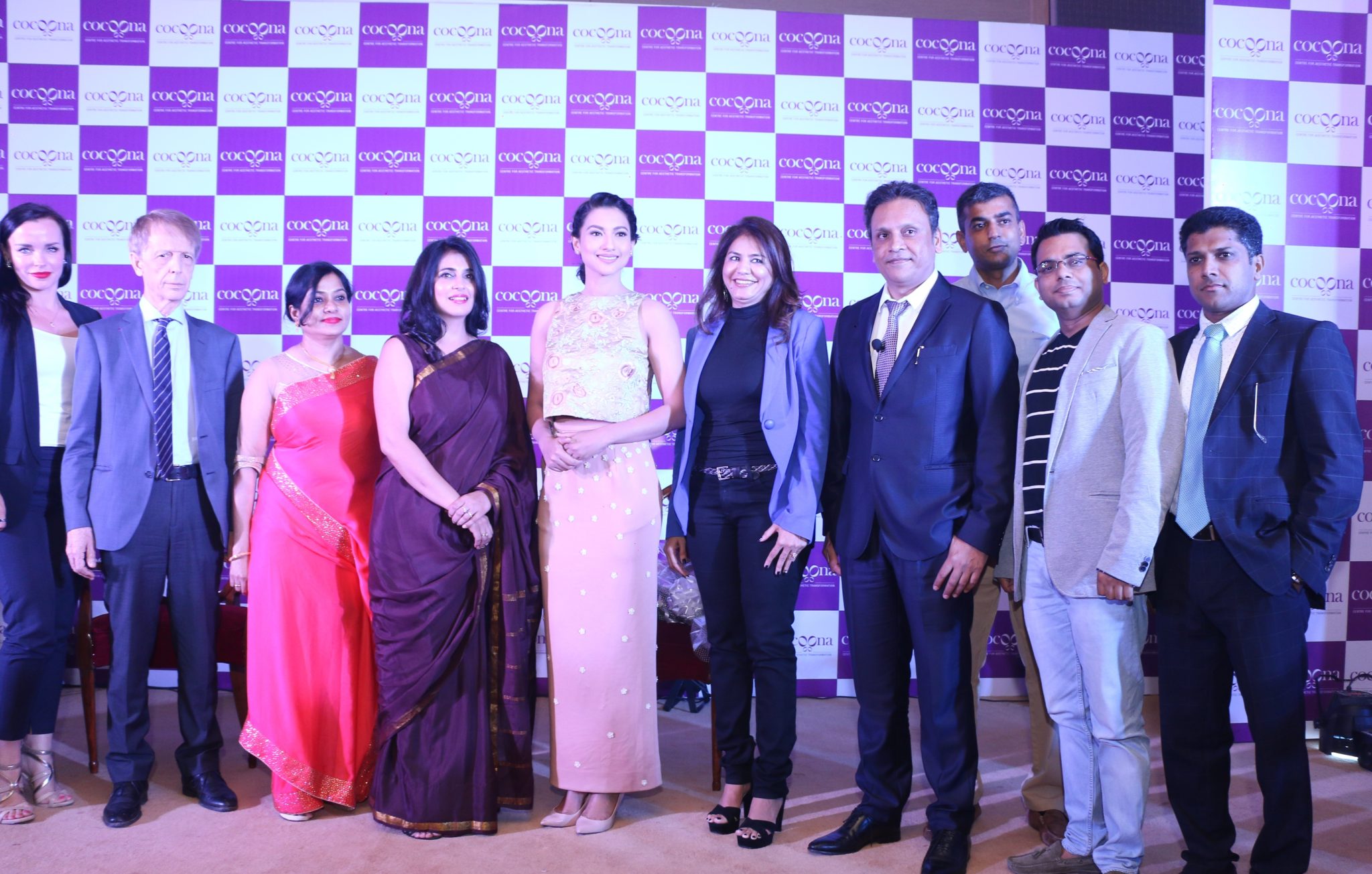Cocoona team at the launch of Cocoona Centre For Aesthetic Transformation in New Delhi with Gauahar Khan